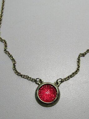 VCLM Red Druzy Pendant Necklace Gold Tone 15'
